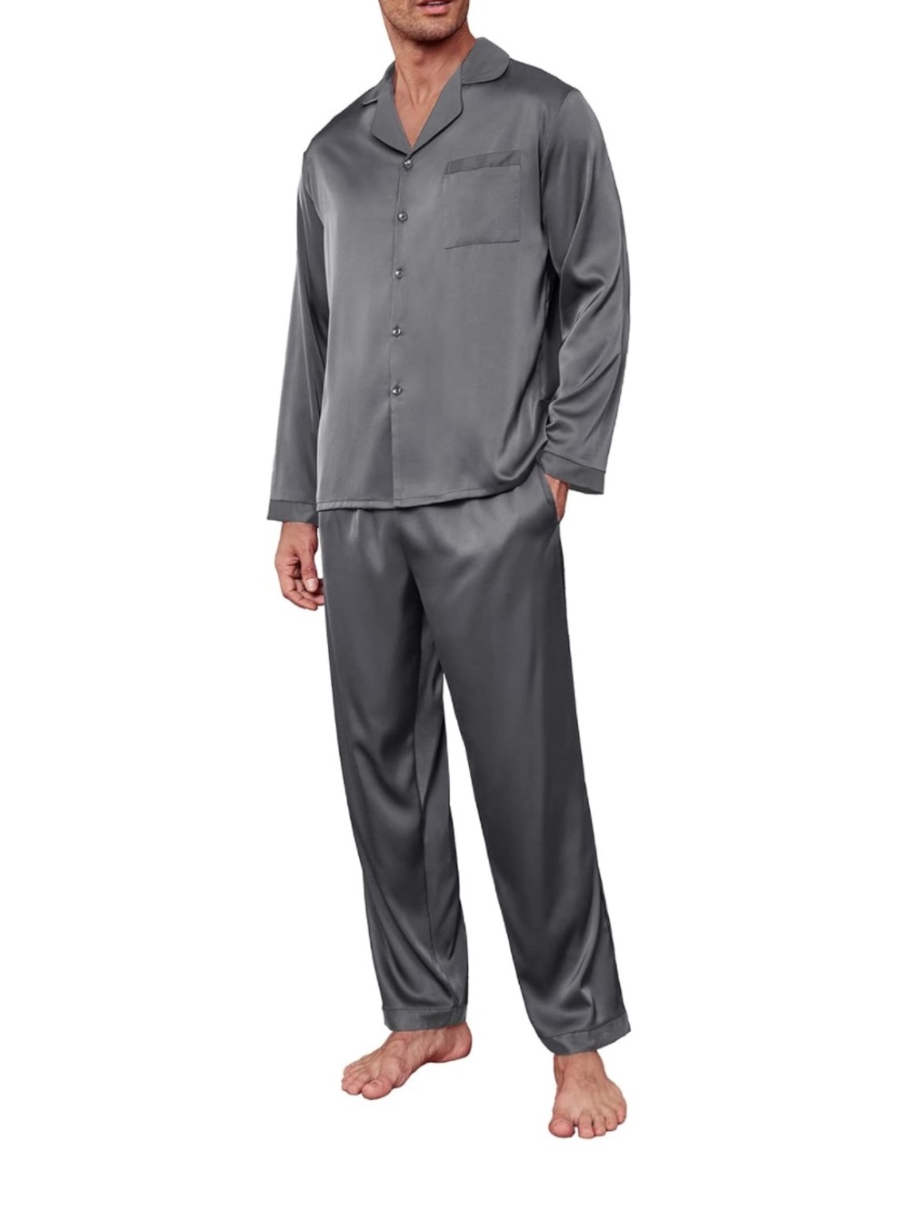 Ekouaer Mens Silky Pajamas Set Satin Lounge Sets Button Up Pjs with Pockets